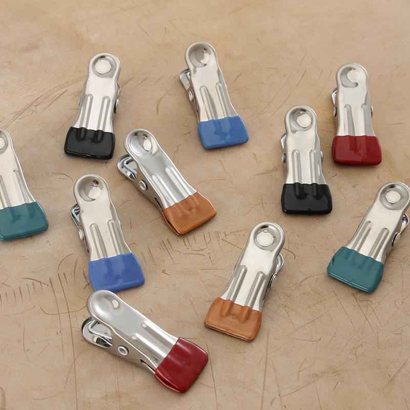 Leather Fabric Stainless Steel Clamp Clips with Rubber Sleeve 10pcs