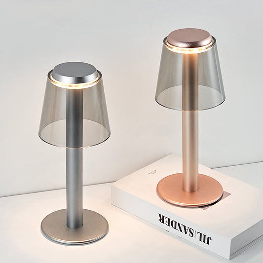 USB Rechargeable Aluminum Table Lamp Clear Acrylic Shade