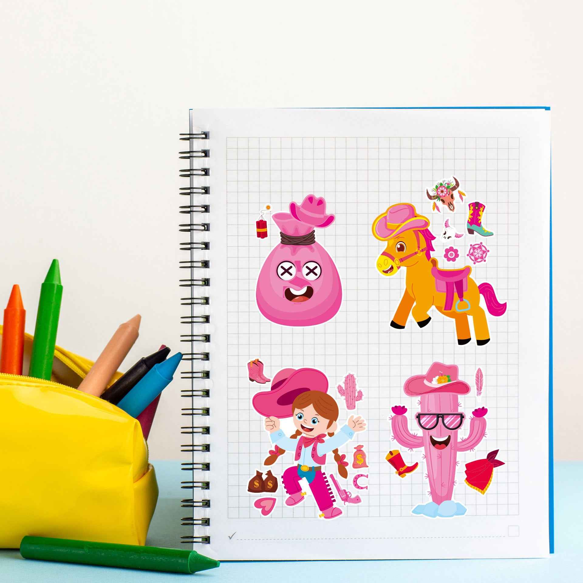 Make a Face Cartoon Pink Cowboy DIY Stickers for Kids 24 Sheets