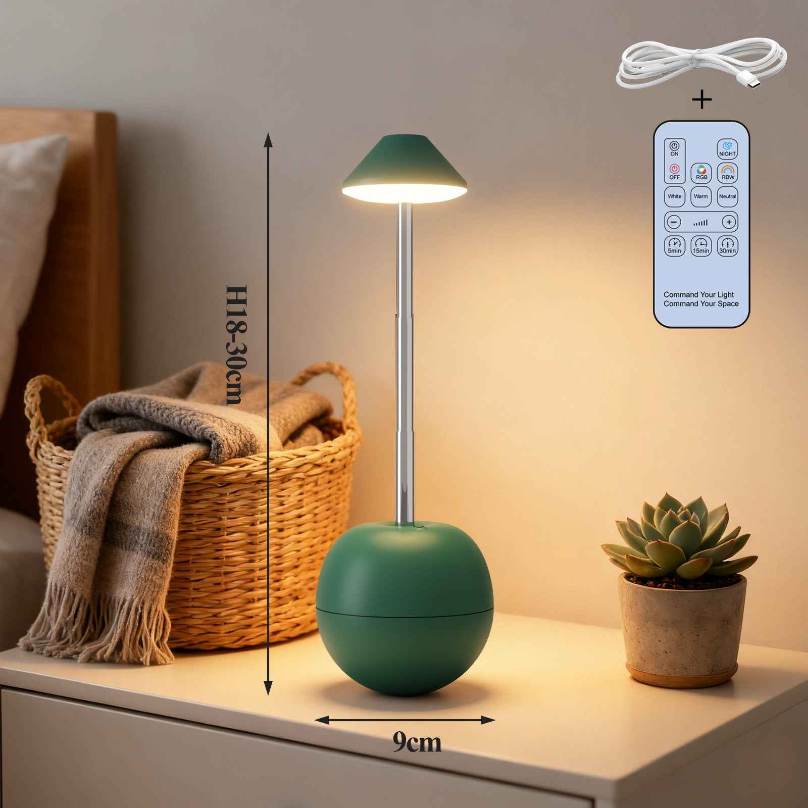 LED Night Light Rechargeable with Remote Telescopic Stem Wobble Base