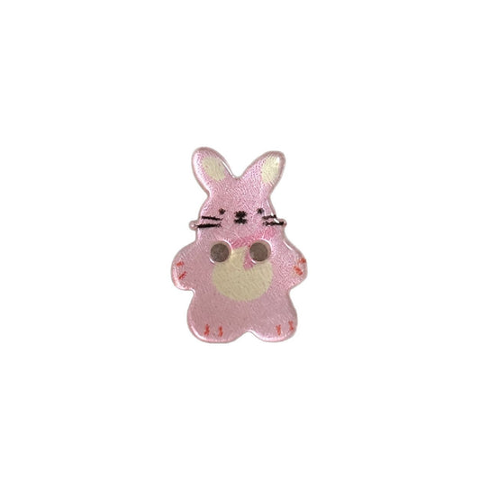 Pink bunny resin sew-on button with two holes, cute face detail