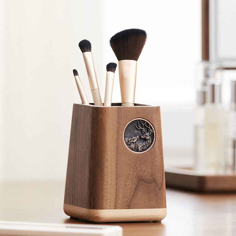 Black Walnut Wood Pen Holder - Nordic Minimalist Desktop Organizer