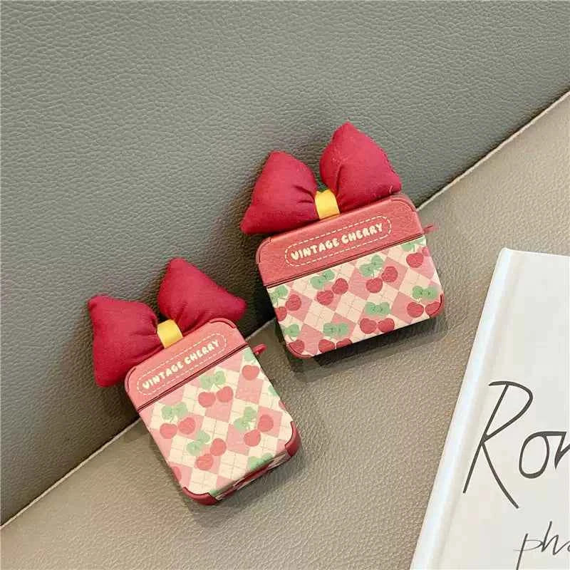 Cherry Bow Quilted Plastic AirPods Case