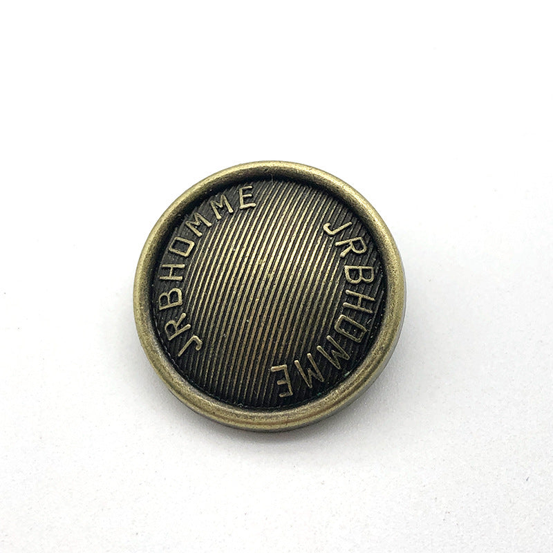 18mm Vintage Bronze Coat Button, Style B, round shank, engraved back