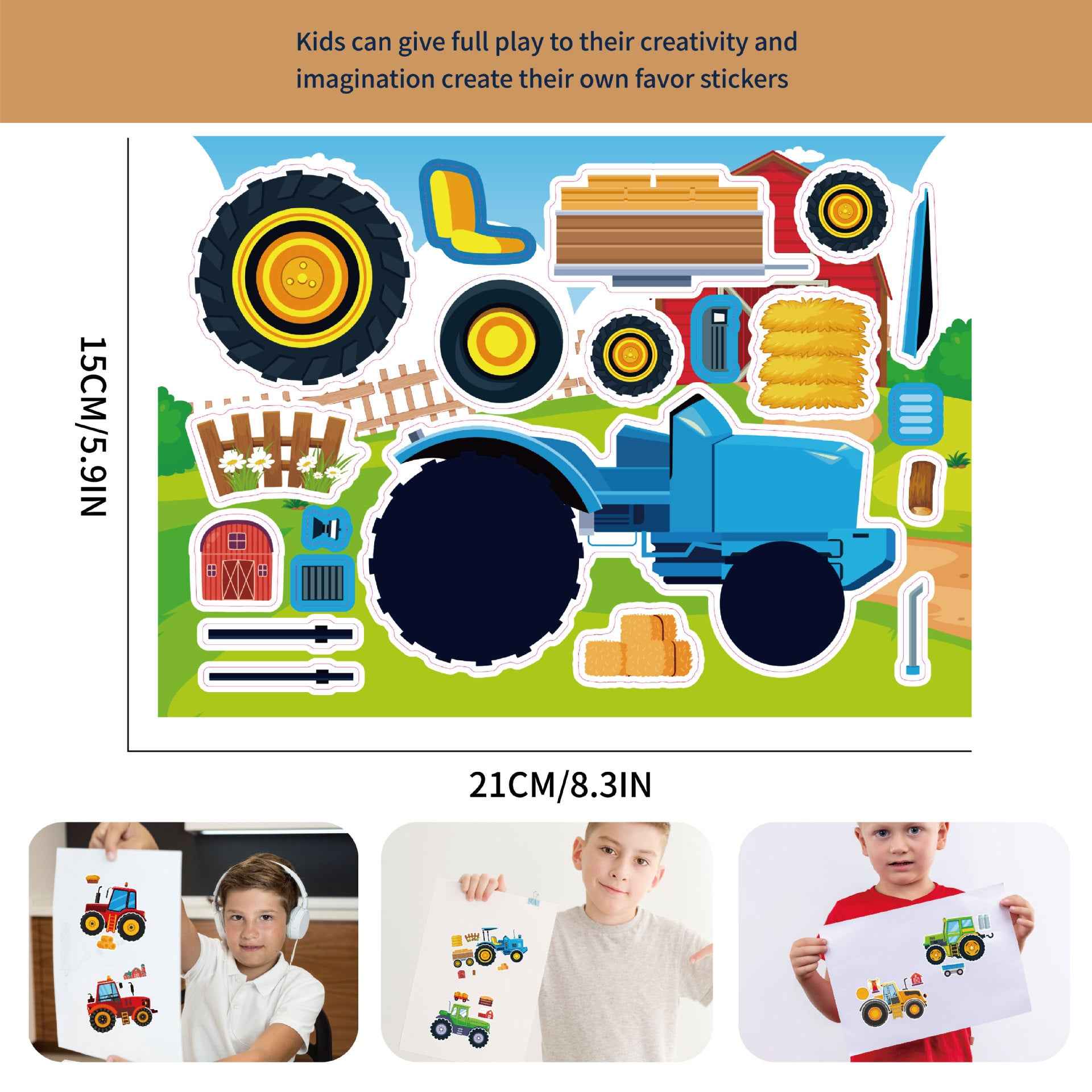 Make a Face Farm Tractors Stickers for Kids 24 Sheets