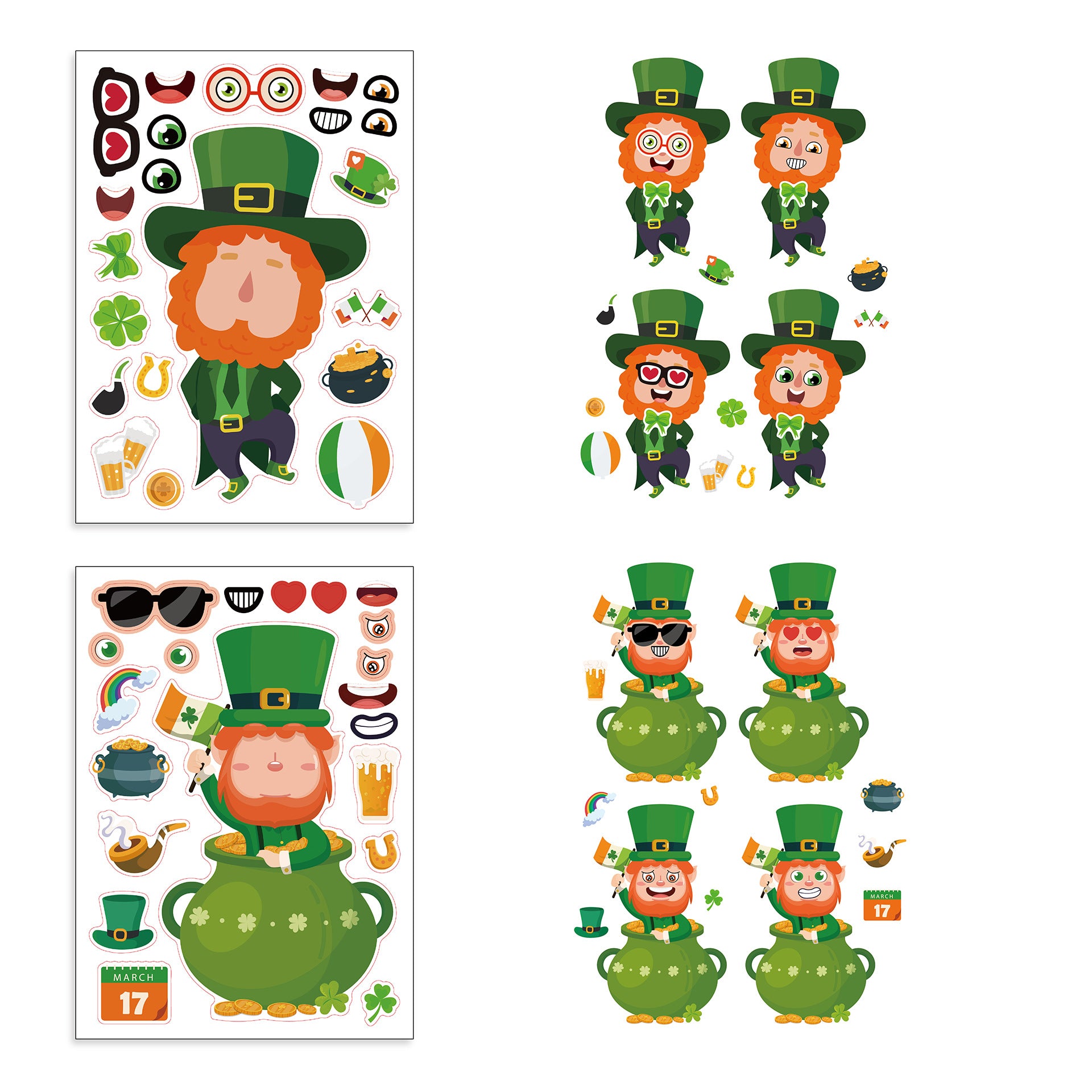 24 Sheets St Patricks Day Stickers for Kids Cards Crafts
