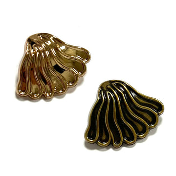 Vintage gold fan coat button, ridged scalloped metal front with shank