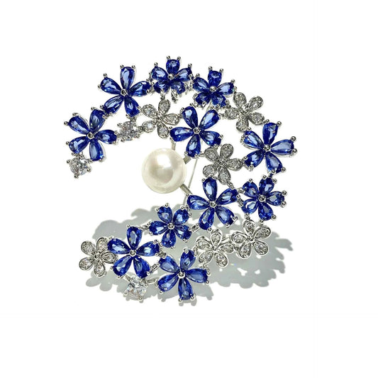 Copper Zircon & Freshwater Pearl Floral Wreath Brooch