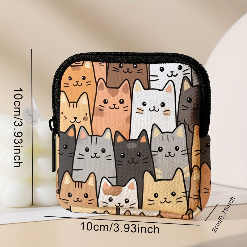 Cartoon Cat Print Coin Purse Mini Earphone Case 2 Pack