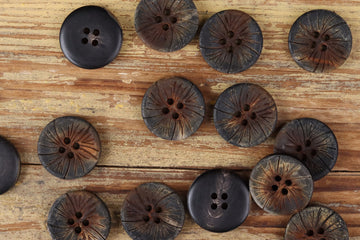 Dark round 4-hole buffalo horn texture buttons, set of 20