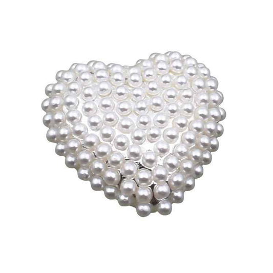 Heart-shaped faux pearl rhinestone metal button, shiny silver-toned, 12 pcs