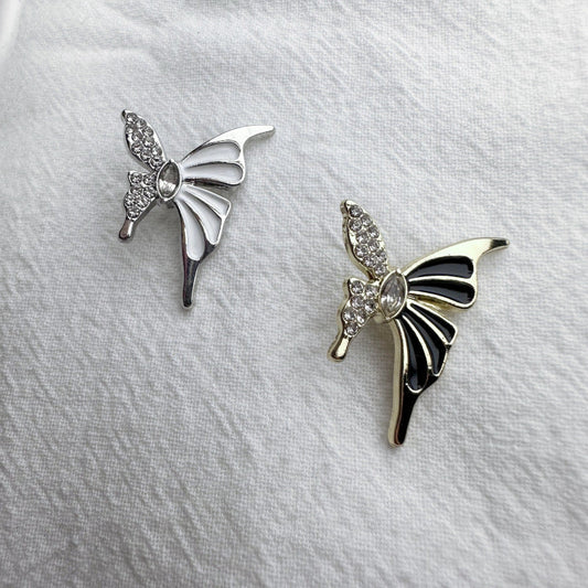 Butterfly metal buttons, gold-black and silver-white, rhinestone detailing