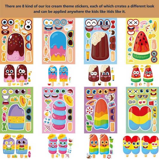 Make a Face Anime Popsicle Ice Lolly Stickers for Kids 24 Sheets
