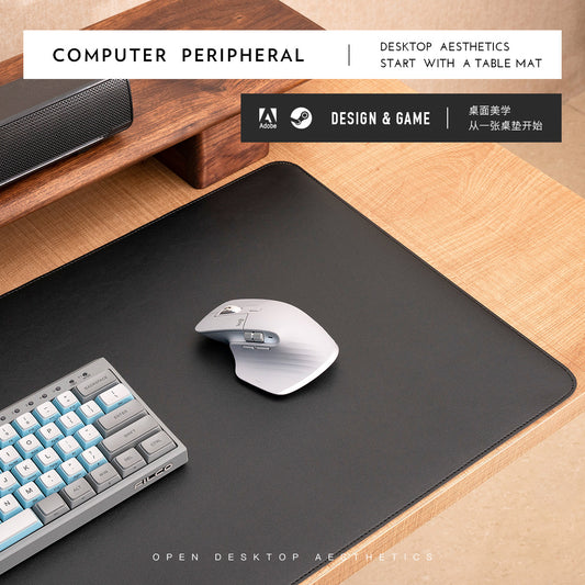 Large PU Leather Wood Desk Mat & Mouse Pad, Thickened Non-Slip Design Black