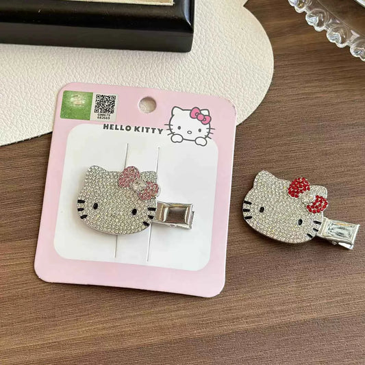 Hello Kitty Glitter Rhinestone Hair Clips for Girls 2 Pack