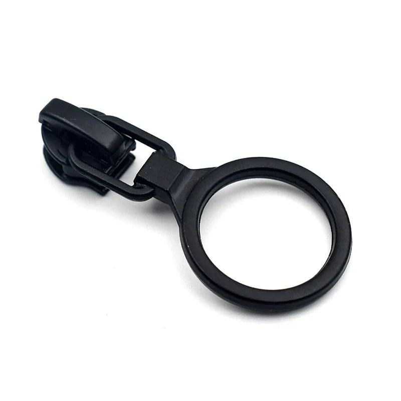 Black keyring-style zipper pull with oval ring and clip, 10-pack