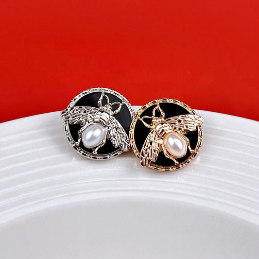 18/20/23MM Round 3D Bee Pearl Metal Shank Buttons 10PCS