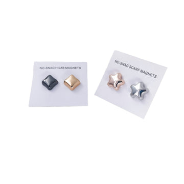 Hijab magnetic pins: square and star no-snag scarf magnets on product cards