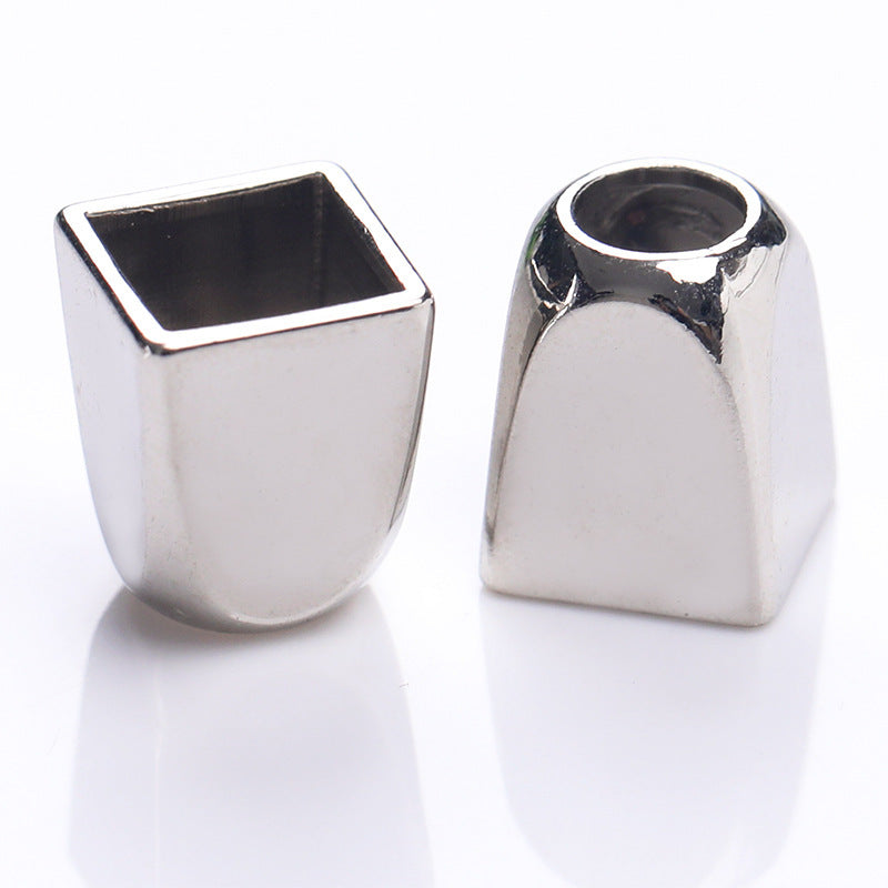 Square bell cord end caps, silver-tone, square top and round cord opening
