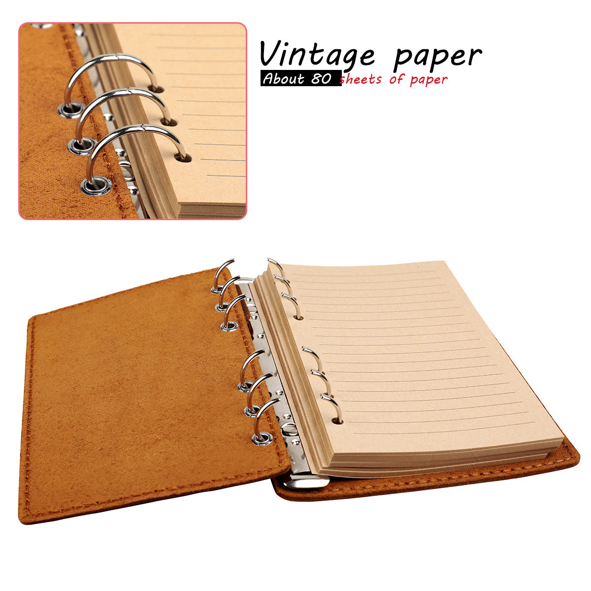 A6 Vintage Genuine Leather 6-Ring Binder Notebook with Pen Loop