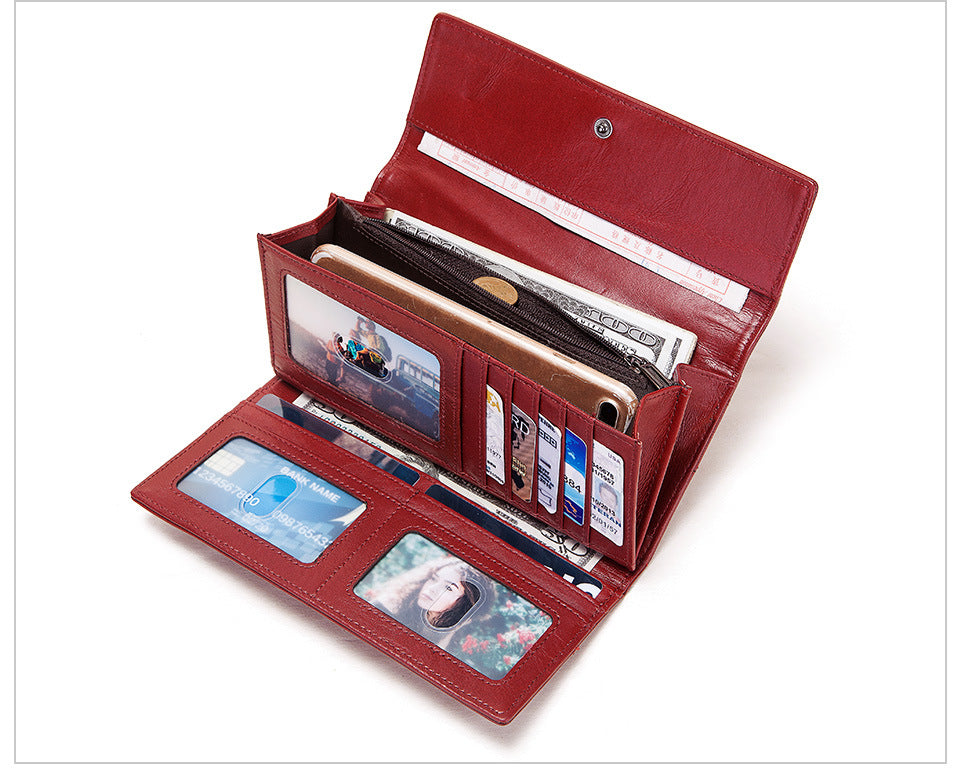 Genuine Leather Long Wallet for Women RFID Clutch