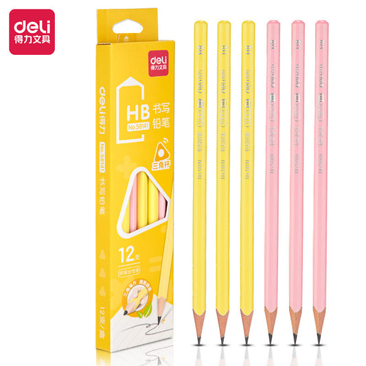 DELI 58141 Triangle Wood Pencils HB 24 Pack for Kids