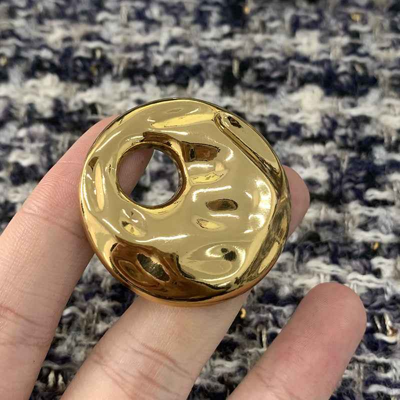 Oversized hollow metal shank button, gold, 30/35/40mm, glossy relief design
