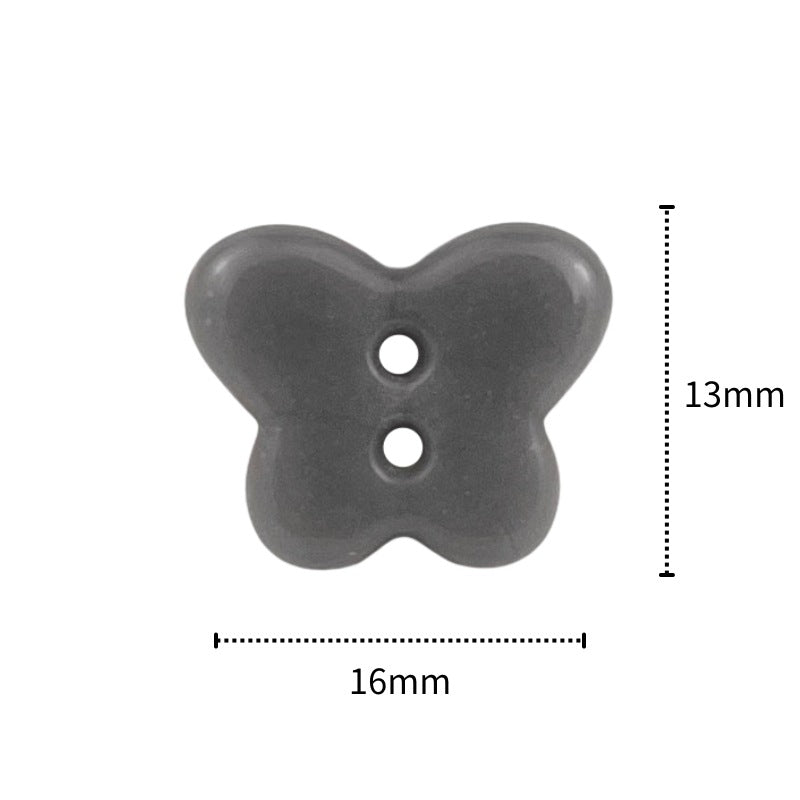 Gray butterfly ceramic button, 13mm x 16mm, two-hole design