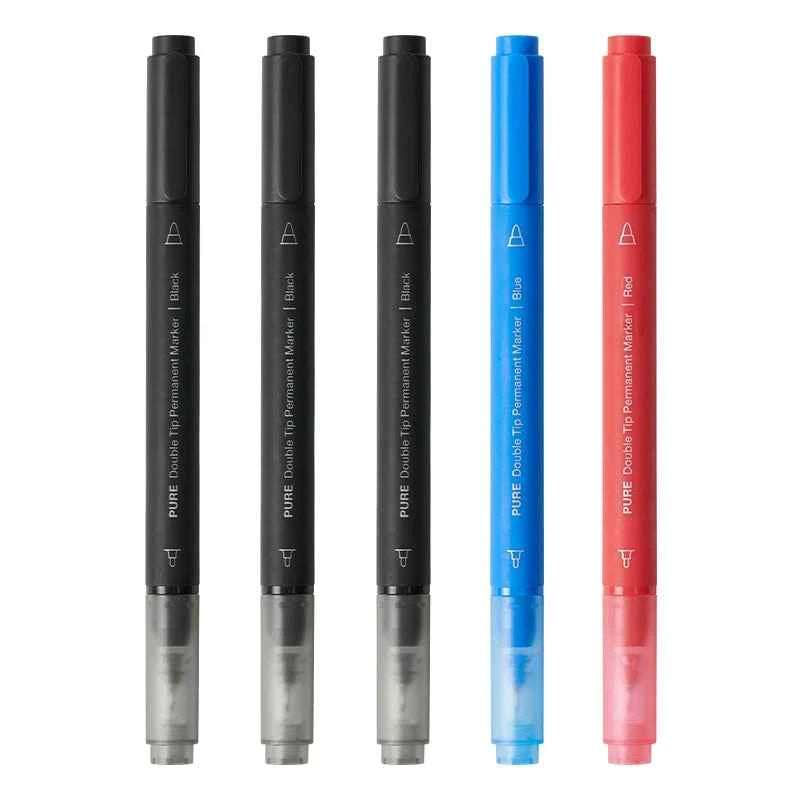 KACO Pure Double Tip Permanent Markers,Black/Red/Blue Color,5 Pack