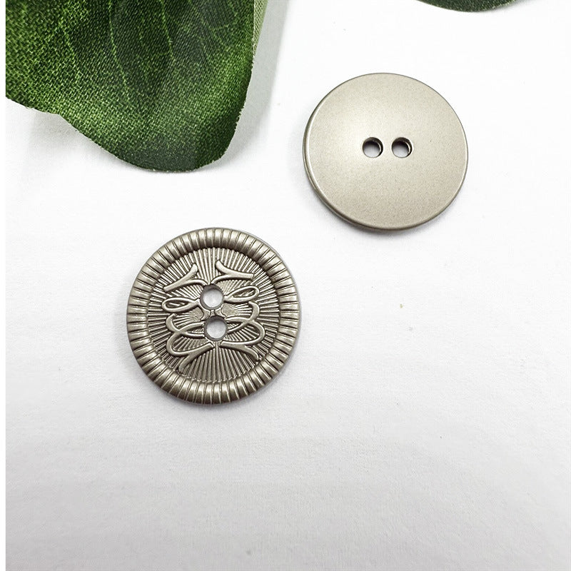 Single silver-tone two-hole metal button with floral filigree, 12/15/18mm style