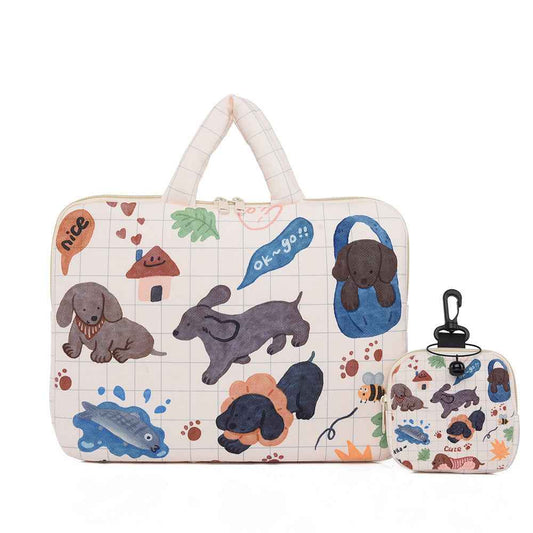 Beige Animal-Themed Laptop Sleeve 14 inch 2-Piece Set