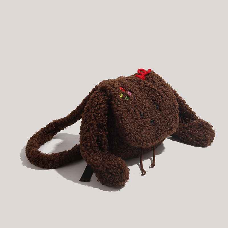 Cute Brown Furry Dog Backpack – Mini Cartoon Shoulder Bag for Girls/Students