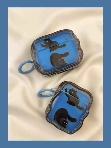 Artistic Blue & Black Cat AirPods Case