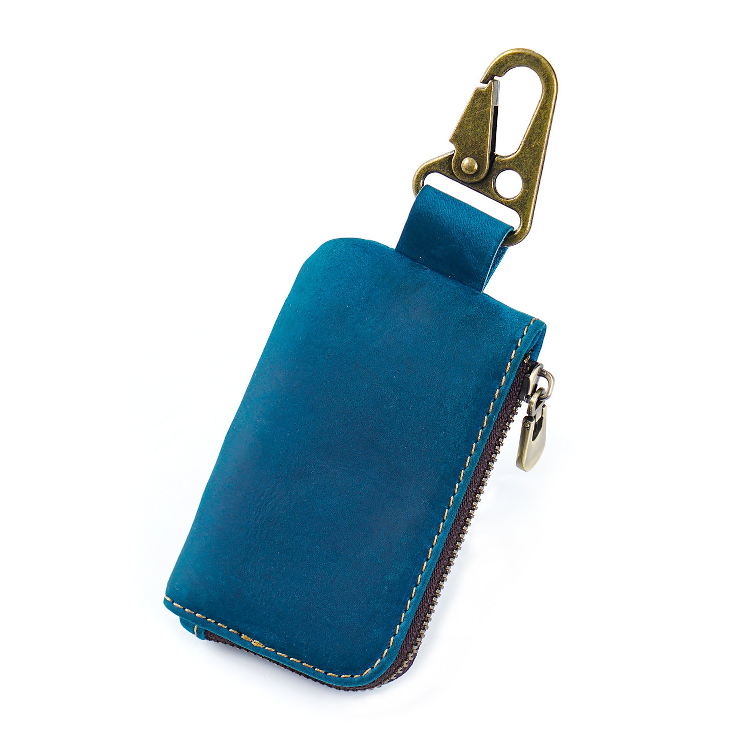 Leather Mini Coin Pouch with Keychain - Men's Belt Clip Zipper Pouch Blue