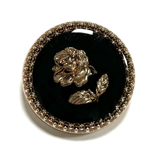23mm Round Gold Resin Rose Metal Shank Buttons 20pcs Black