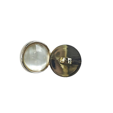 Round pearlized cat’s eye plastic shirt buttons, iridescent gold and white, shank back