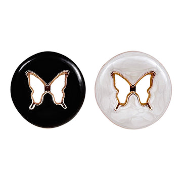 Black and white hollow butterfly metal button, round, 10 pcs