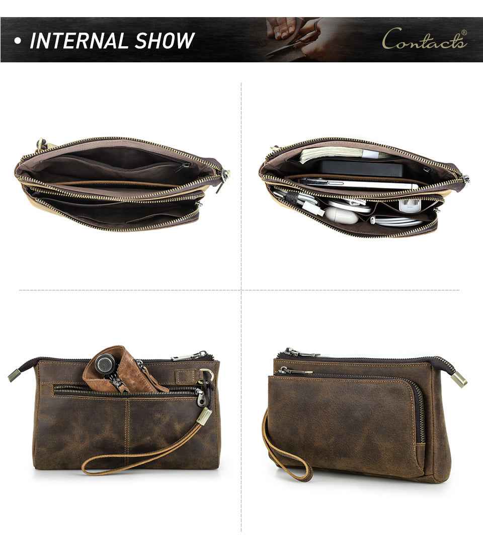 Vintage Genuine Leather Men Clutch EDC Handbag