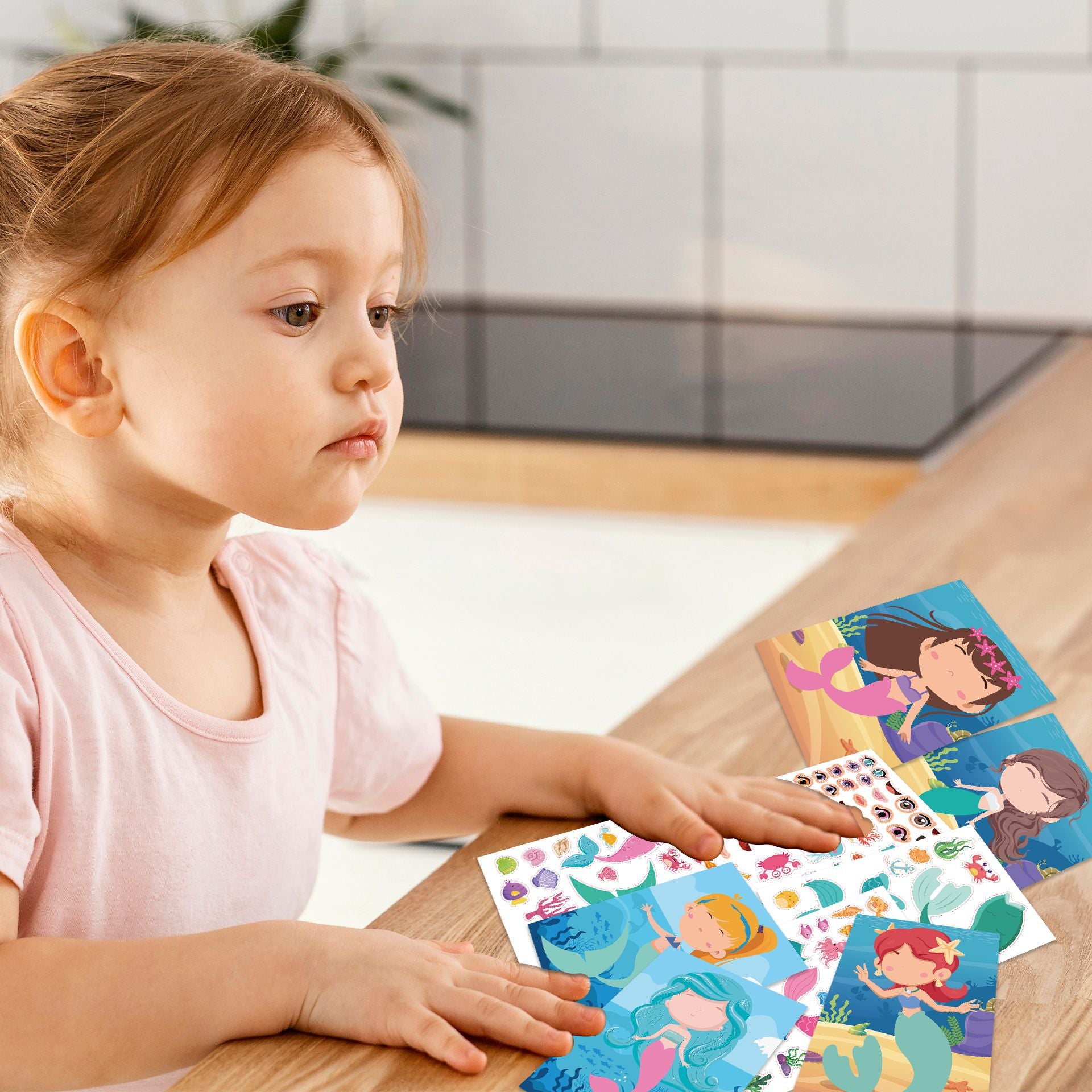 20 Sheets Mermaid Make a Face Stickers for Kids Girls DIY