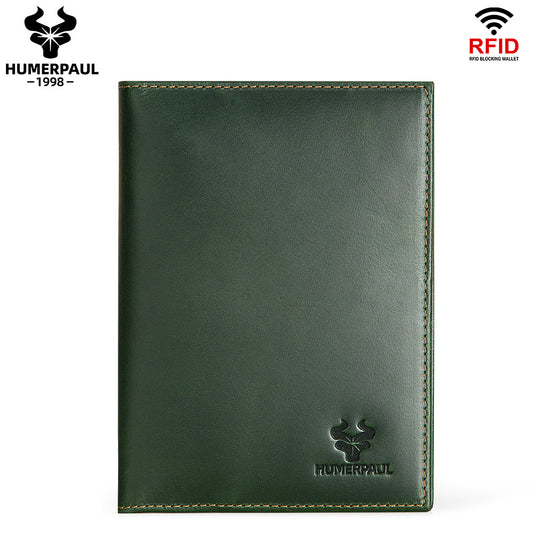 Vintage Crazy Horse Leather RFID Passport Wallet, Built-in AirTag Slot Green