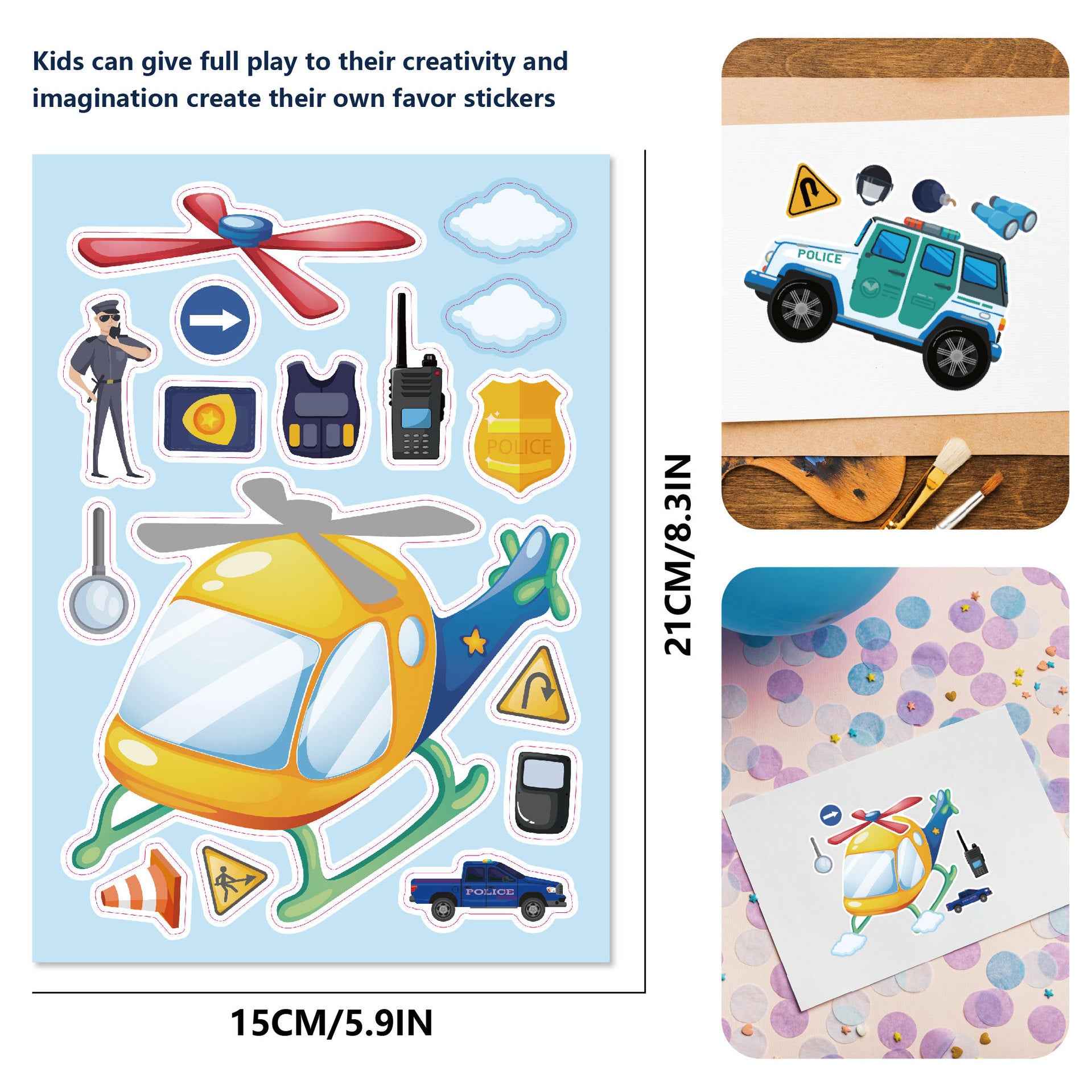 Make a Face Cartoon Police Stickers for Kids 24 Sheets