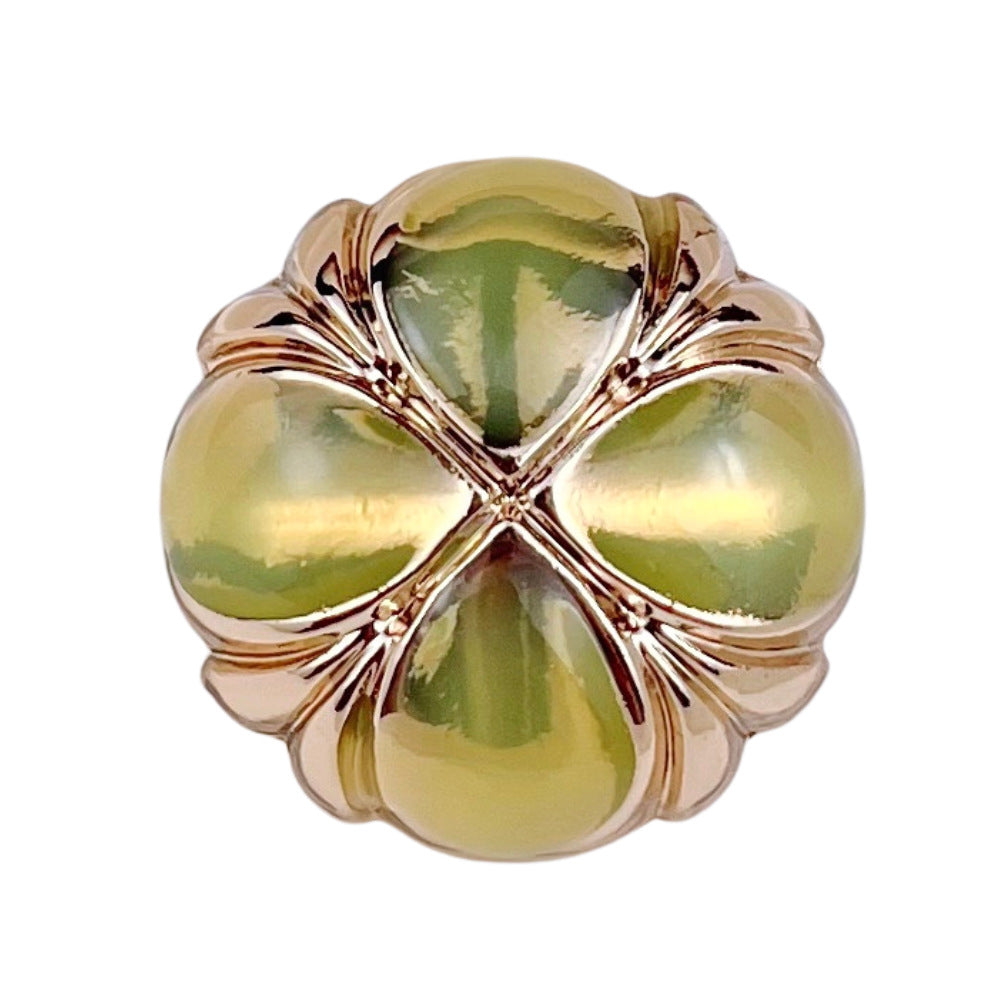 18/23-mm Jelly-Kleeblatt-Metallknopf, Grün, goldfarbene Metallfassung