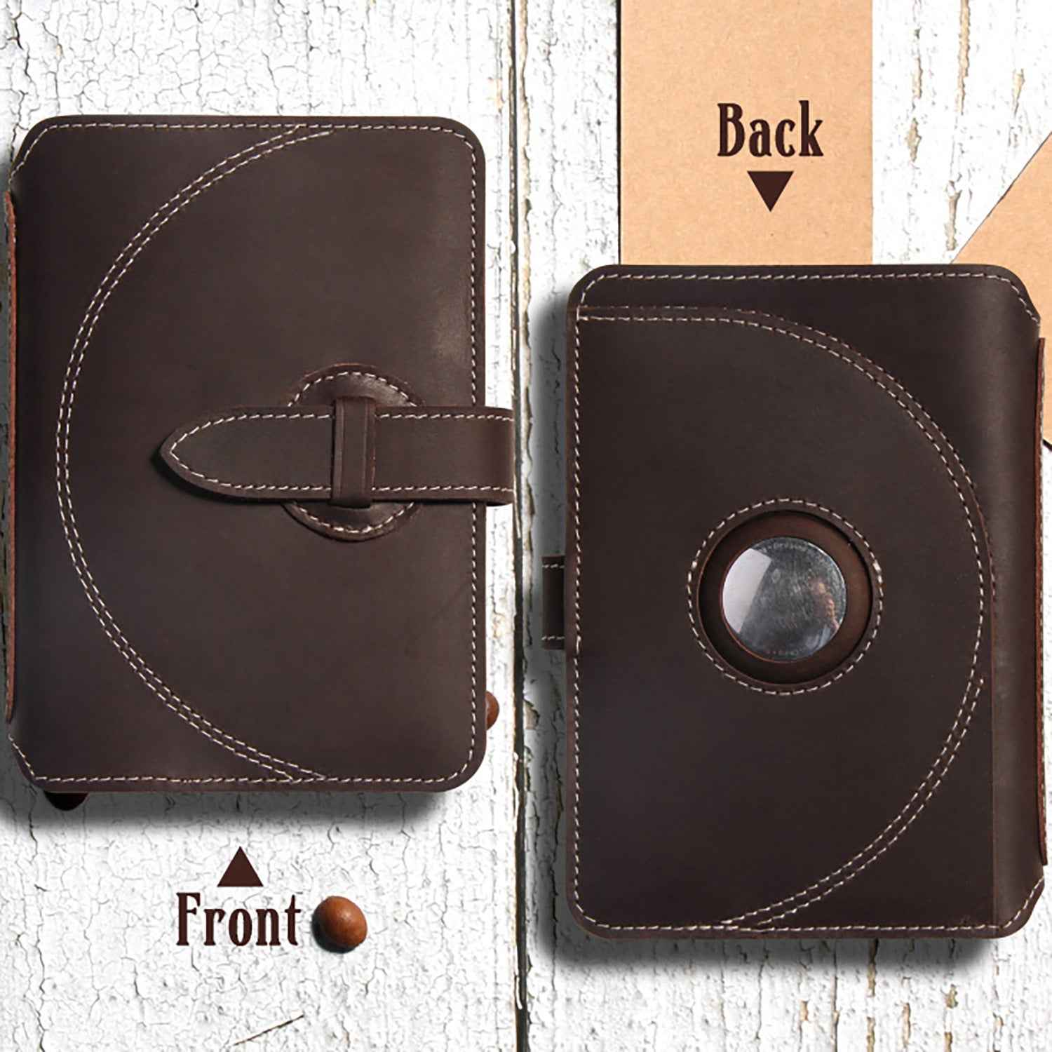 Leather Passport Wallet with AirTag Finger Ring Neck Strap Coffee