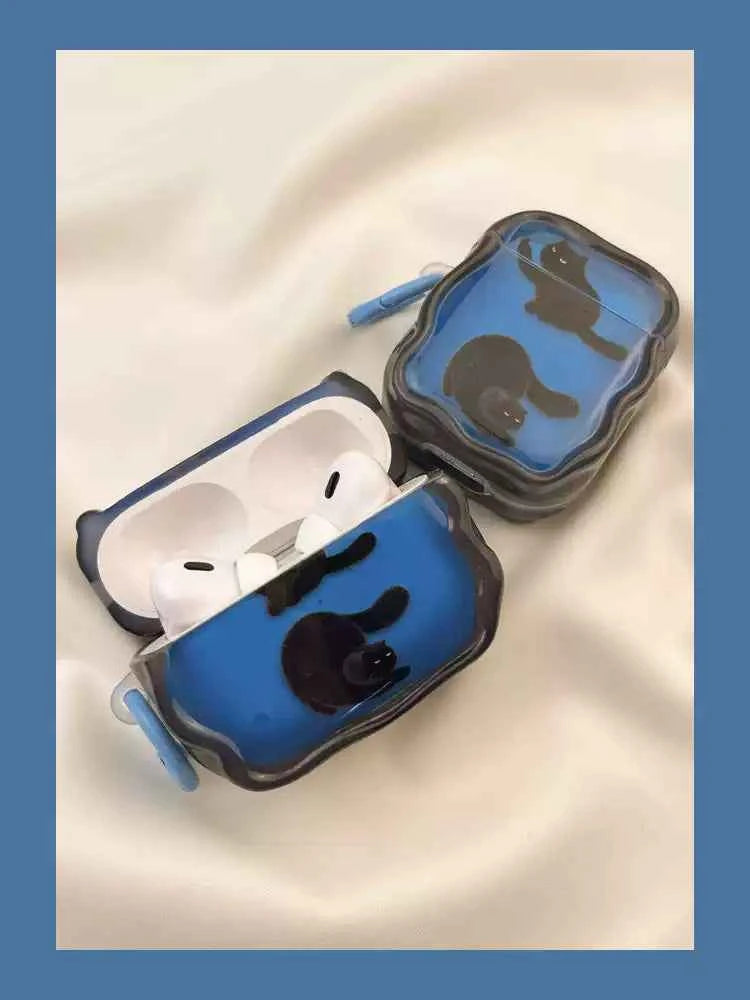 Artistic Blue & Black Cat AirPods Case