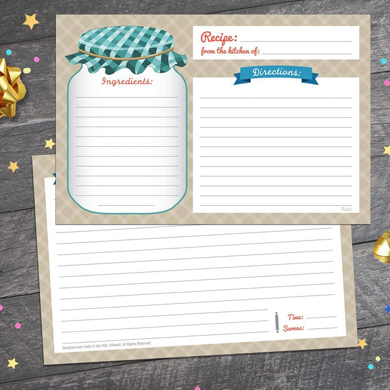 25 Double Sided Recipe Cards 4 x 5.5 Inch