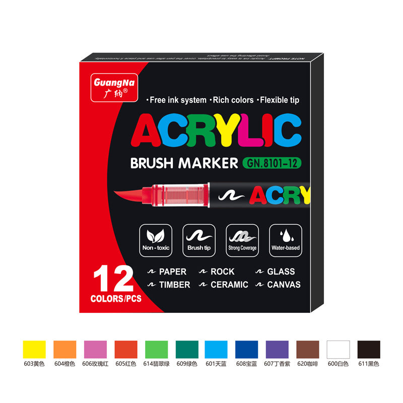 GuangNa GN8101 Soft Brush Acrylic Marker Set 12/24/36 Colors