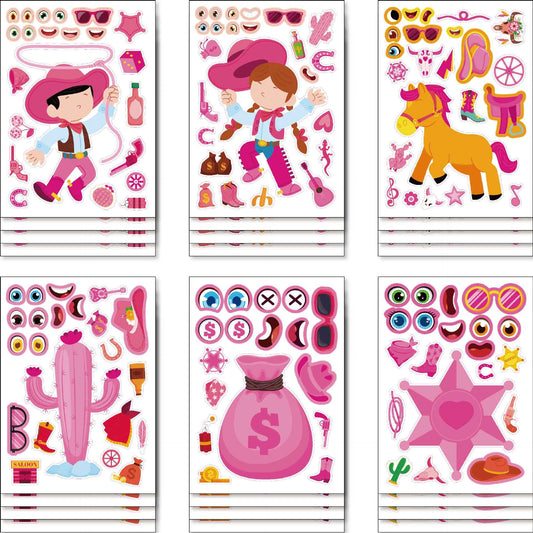 Make a Face Cartoon Pink Cowboy DIY Stickers for Kids 24 Sheets
