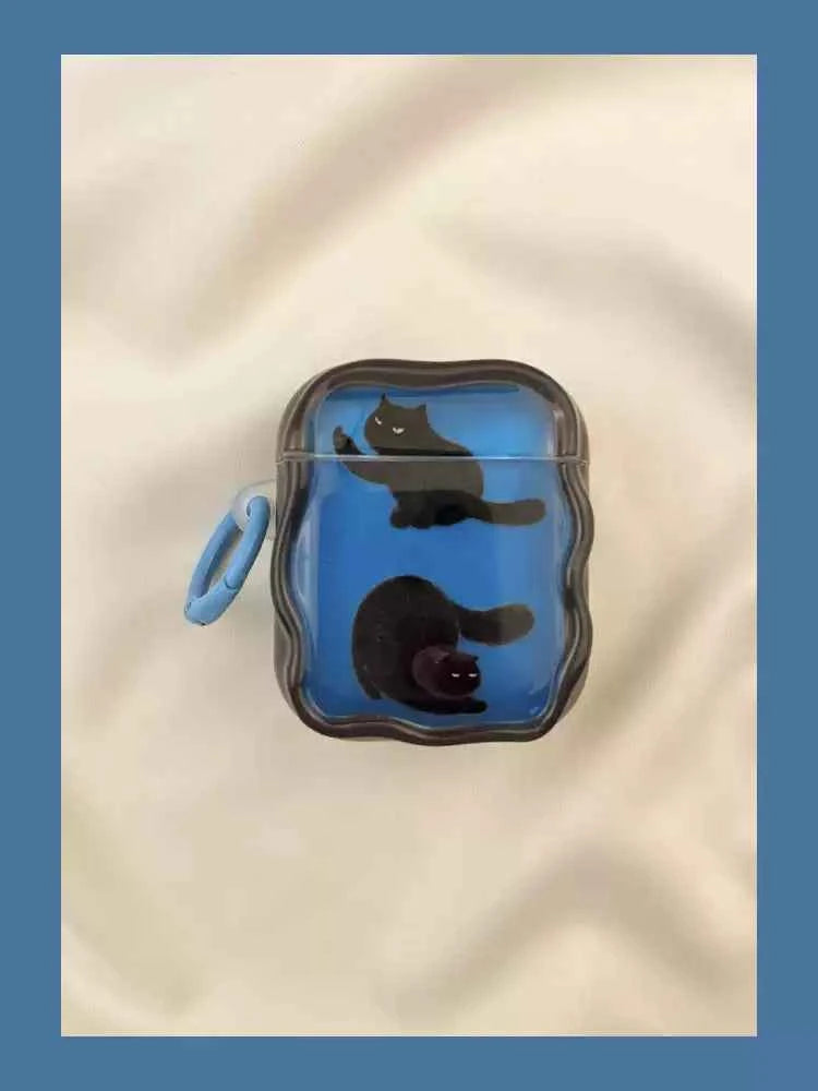 Artistic Blue & Black Cat AirPods Case