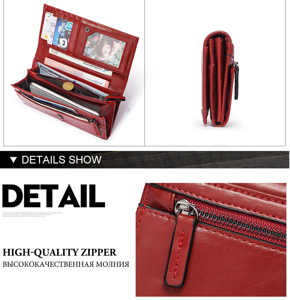 Genuine Leather RFID Blocking Clutch Long Ladies Wallet