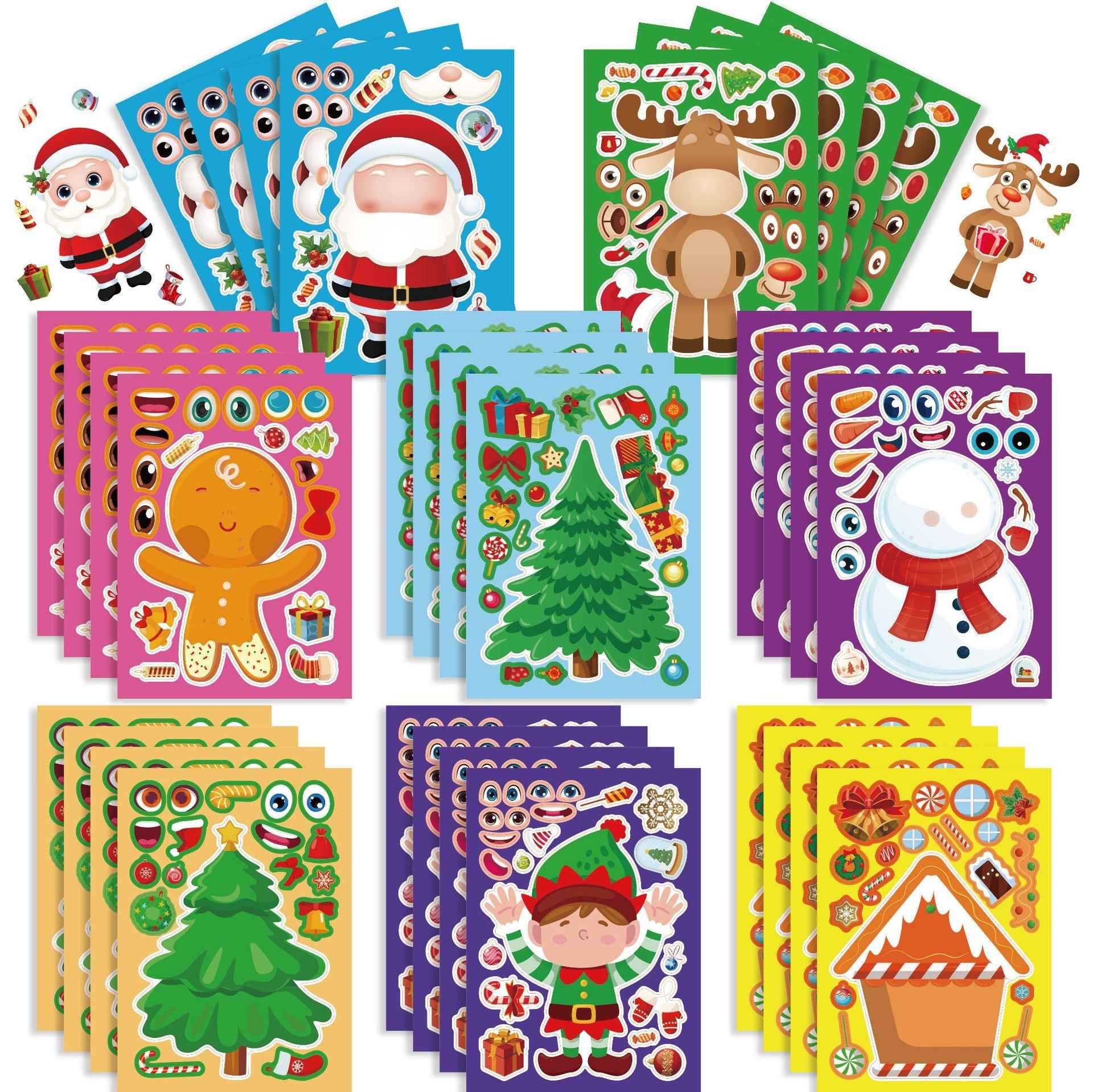 24 Sheets Make a Christmas Face Stickers for Kids